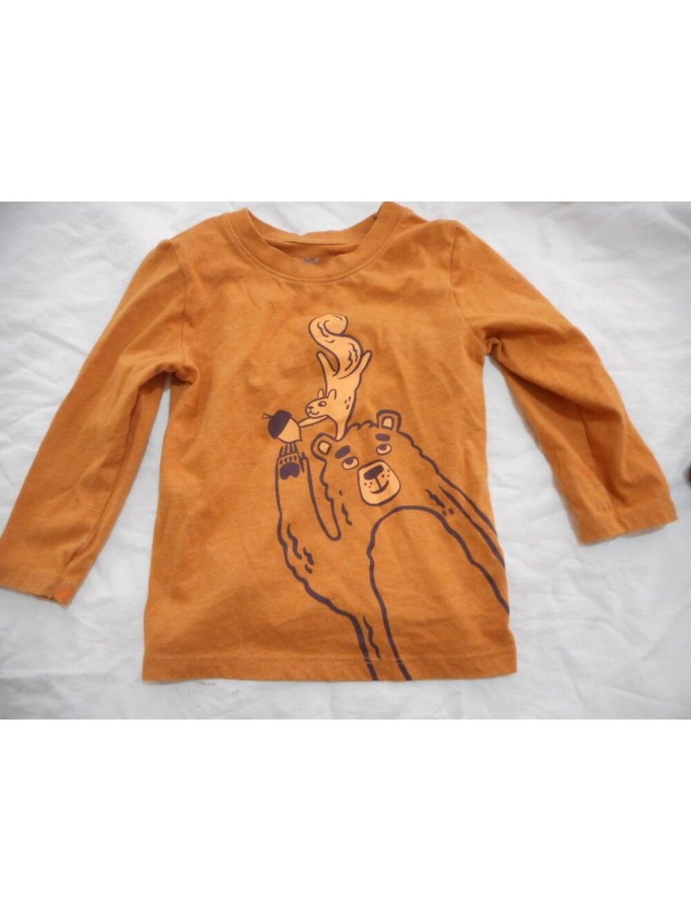 Cat & Jack Sz 2T Long sleeve bear and squirrel Tee T-Shirt Orange / Brown